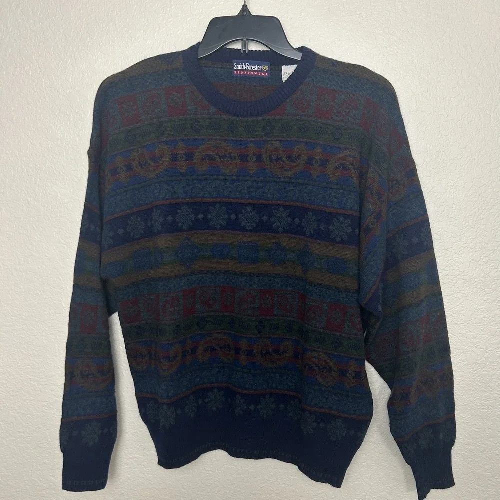 Vintage Smith Forester Wool Blend Sweater Mens Large Made in Italy Retro Paisley